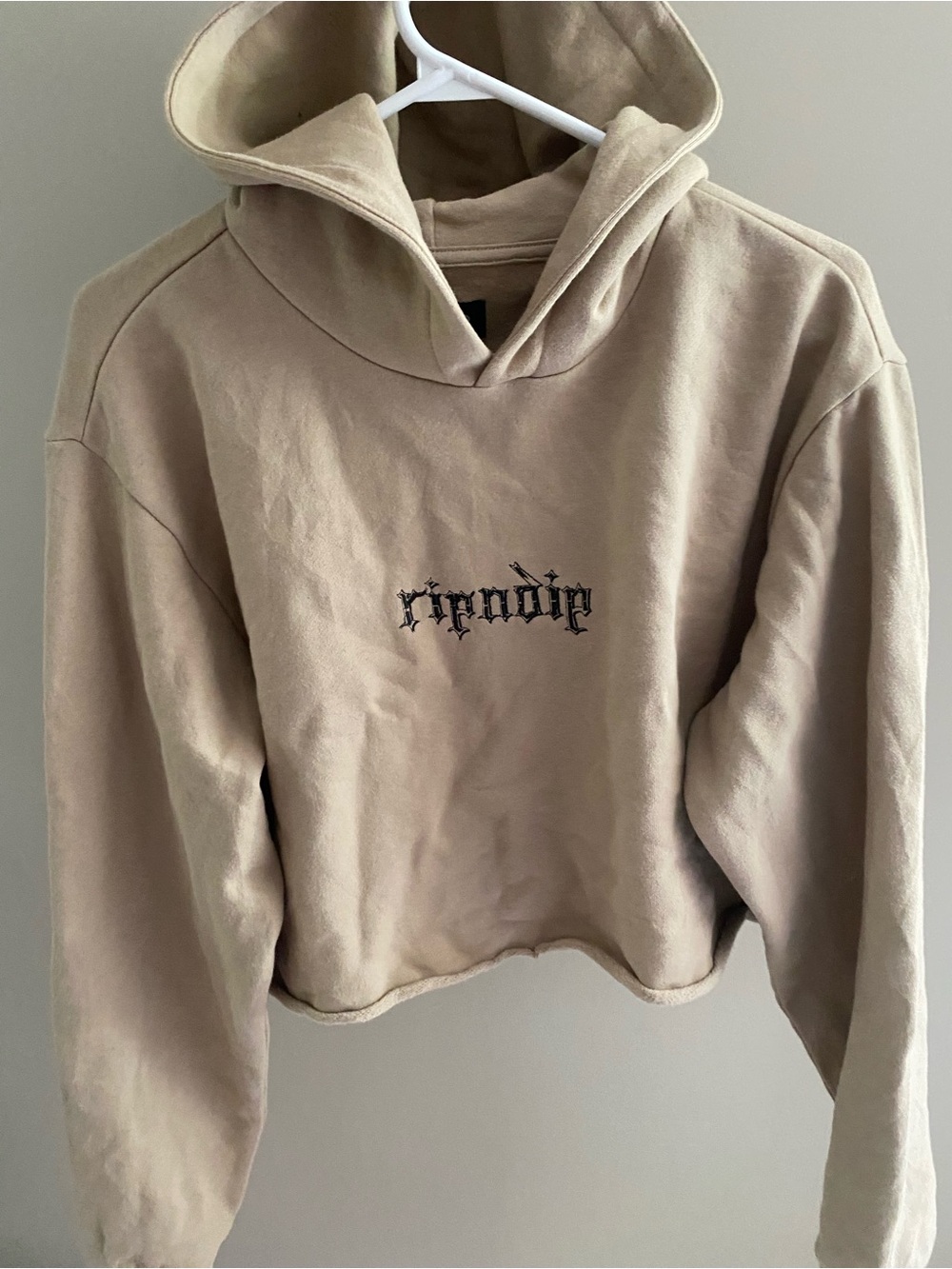 Ripndip Tan Cropped Hoodie with Black Script Logo
